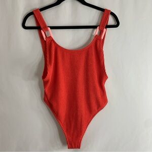 aerie Red Textured One-Piece Swimsuit
